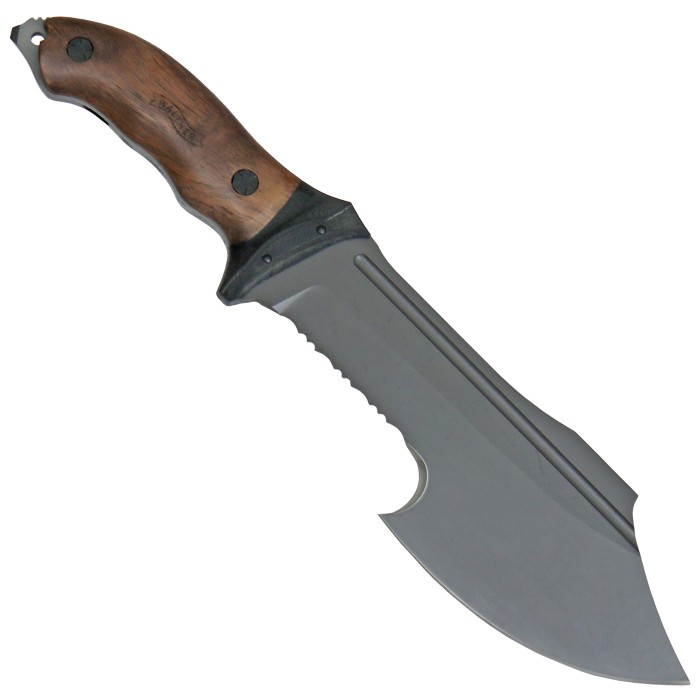 Walther, Outdoormesser, partieller Wellenschliff, G10/Walnussholz Griff, Scheide